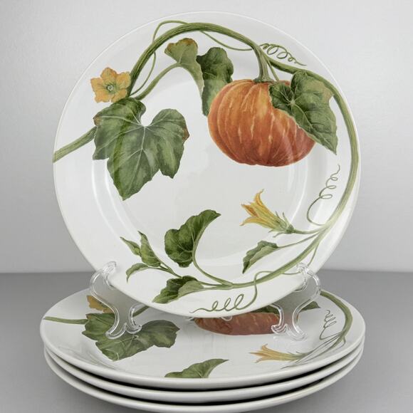 Pottery Barn Rustic Pumpkin DINNER Plates Set of 4 Autumn Fall Thanksgiving - Picture 1 of 7